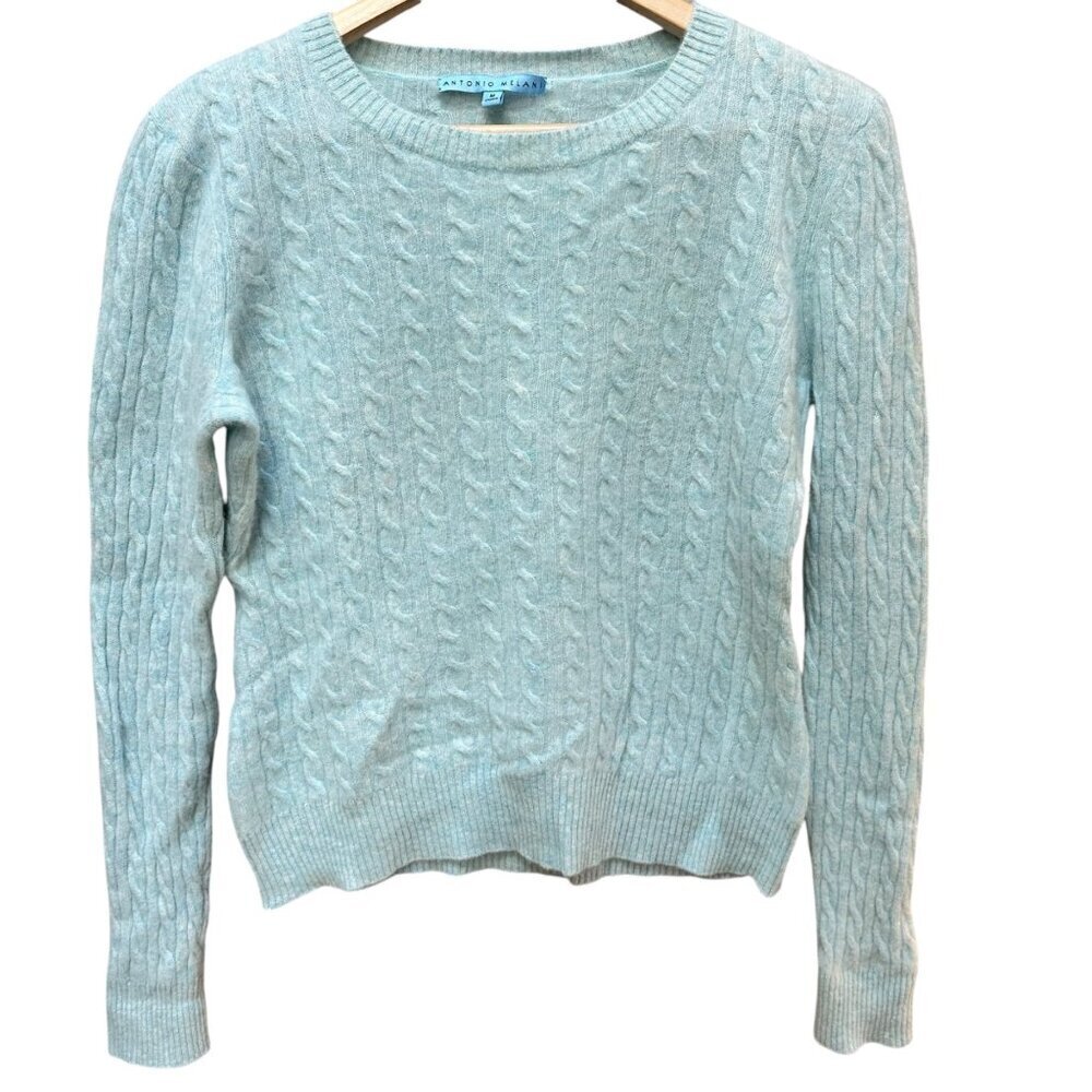 Antonio Melani Cashmere Sweater Luxurious‎ Baby Blue Pullover Cable Knit Medium